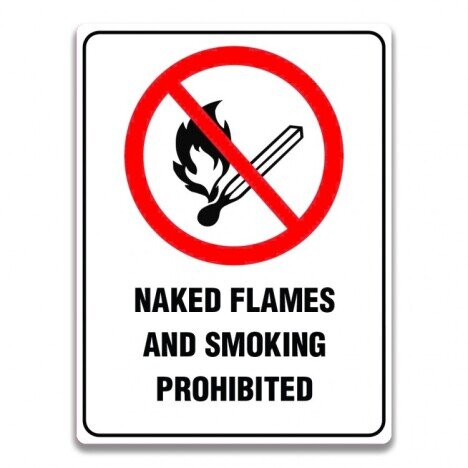 NAKED FLAMES AND SMOKING PROHIBITED SIGN